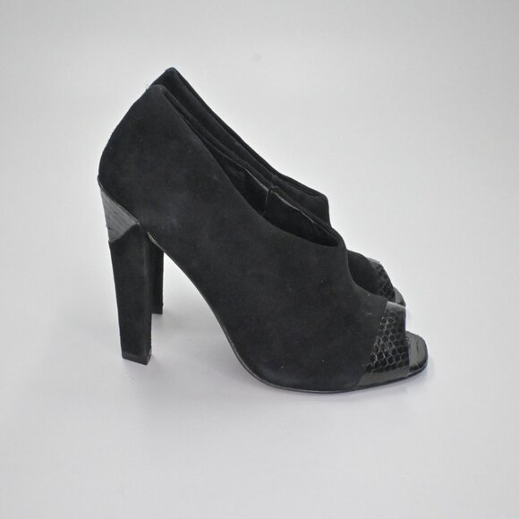 Vtg CHARLES JOURDAN Heels Womens Size 8 Black Suede Snakeskin Embossed Peep Toe - Picture 4 of 11
